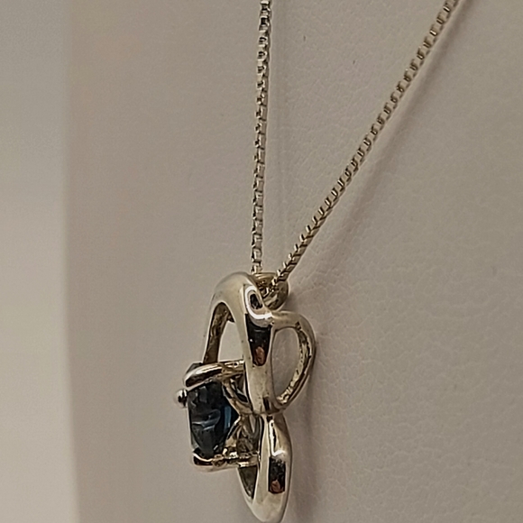 925 Sterling Silver Heart Necklace, Decorated with London Blue Topaz  - Picture 3 of 8